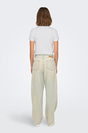 Only Kadın Onlglobe Taş Detaylı Sıfır Yaka %100 Pamuk T-Shirt 15342984 Beyaz