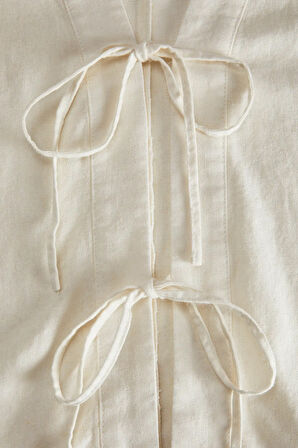 JJXX Kadın Jxbreeze Bağlama Detaylı Keten Gömlek 12270942 Ekru