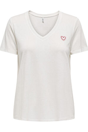 ONLNEW BELLE S/S LOVE V-NECK TOP BOX JRS TAŞ