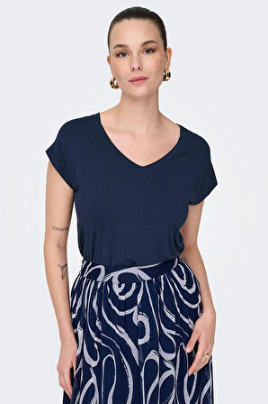 Only Kadın Onlrılla V Yaka Kısa Kollu T-Shirt 15315776 Lacivert