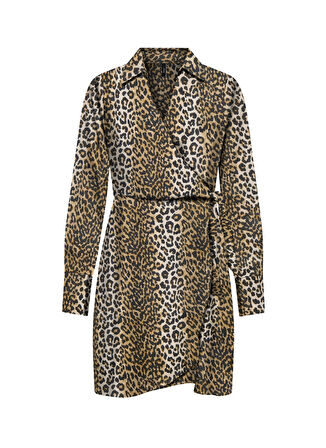 Only Gömlek Yaka Baskılı Açık Kahve Standart Kadın Elbise ONLJANE LIFE L/S ISA DRESS PTM