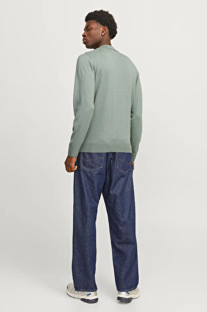 Jack & Jones Erkek Yarım Fermuarlı Polo Yaka Yeşil Kazak - 12268210