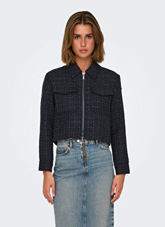 Only Dar Gömlek Yaka Desenli Koyu Mavi Kadın Gömlek ONLSHONA L/S BOUCLE SHIRT TLR