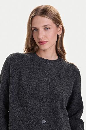 Only Kadın Onlpıemonte Sıfır Yaka Torba Cepli Yünlü Hırka 15344118 Koyu Gri