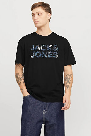 Jack & Jones Erkek Jjebryan Yazı Detaylı Bisiklet Yaka %100 Pamuk T-Shirt 12268127 Siyah