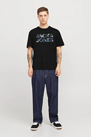 Jack & Jones Erkek Jjebryan Yazı Detaylı Bisiklet Yaka %100 Pamuk T-Shirt 12268127 Siyah