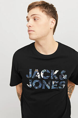 Jack & Jones Erkek Jjebryan Yazı Detaylı Bisiklet Yaka %100 Pamuk T-Shirt 12268127 Siyah