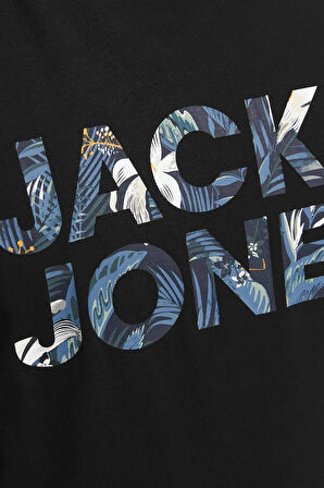 Jack & Jones Erkek Jjebryan Yazı Detaylı Bisiklet Yaka %100 Pamuk T-Shirt 12268127 Siyah