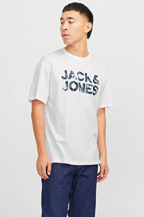 Jack & Jones Erkek Jjebryan Yazı Detaylı Bisiklet Yaka %100 Pamuk T-Shirt 12268127 Beyaz