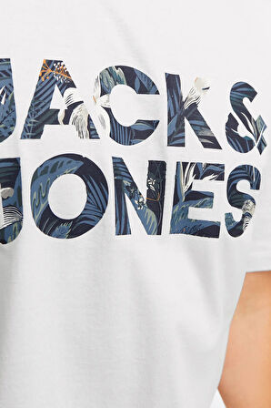 Jack & Jones Erkek Jjebryan Yazı Detaylı Bisiklet Yaka %100 Pamuk T-Shirt 12268127 Beyaz