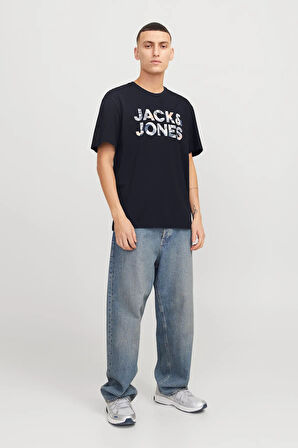 Jack & Jones Erkek Jjebryan Yazı Detaylı Bisiklet Yaka %100 Pamuk T-Shirt 12268127 Lacivert