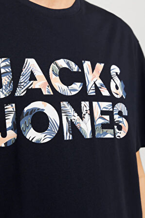 Jack & Jones Erkek Jjebryan Yazı Detaylı Bisiklet Yaka %100 Pamuk T-Shirt 12268127 Lacivert