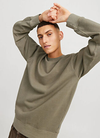 Jack & Jones Bisiklet Yaka Yeşil Erkek Sweatshırt 12268273_JJECHARGE FADED SWEAT CREW