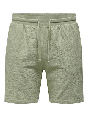 ONLY & SONS Erkek Seersucker Kumaş Rahat Kesim Şort - Açık Yeşil"