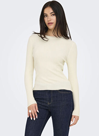 Only O Yaka Dar Çizgili Krem Kazak Kadın ONLLOUISA LS PULLOVER KNT