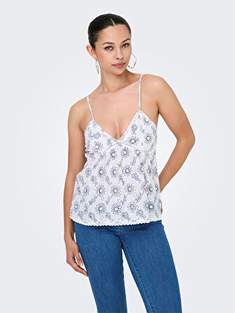 ONLANJA LIFE STRAP V-NECK SINGLET WVN Kadın Beyaz Bluz - 15344640