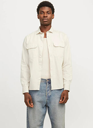 Jack & Jones Comfort Fit Ekru Erkek Gömlek JJETRAVIS SHIRT LS NOOS