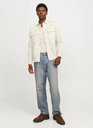 Jack & Jones Comfort Fit Ekru Erkek Gömlek JJETRAVIS SHIRT LS NOOS