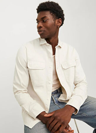 Jack & Jones Comfort Fit Ekru Erkek Gömlek JJETRAVIS SHIRT LS NOOS