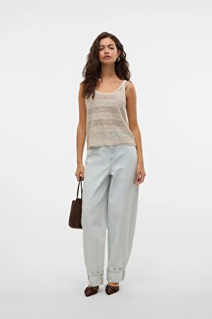 Vero Moda Kadın Coll Payetli Kolsuz Mevsimlik Kazak 10327759 Bej