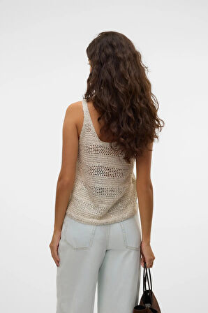Vero Moda Kadın Coll Payetli Kolsuz Mevsimlik Kazak 10327759 Bej