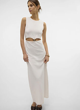 Vero Moda Bisiklet Yaka Beyaz Uzun Kadın Elbise VMALLISON SL ANKLE DRESS JRS GA