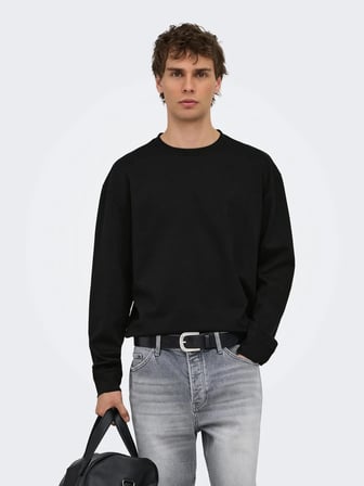 Only & Sons Onscaspian Airlfex Rlx LS Tee Noos Erkek Tişört Siyah (22031941)