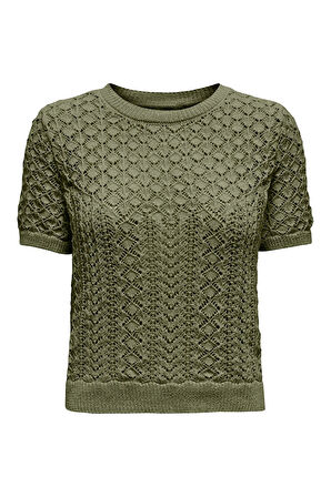 Only Kadın Kısa Kollu Pamuklu Desenli Örme Kazak - 15339662