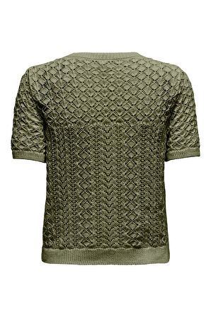 Only Kadın Kısa Kollu Pamuklu Desenli Örme Kazak - 15339662