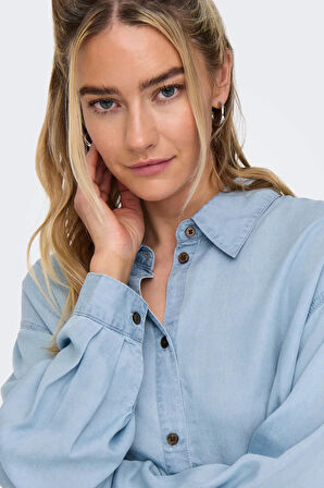 Only Kadın Onlcharıs Düşük Omuz Oversize Uzun Kollu Gömlek 15337928 Mavi