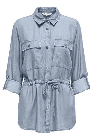 Only Kadın Onlcharıs Belden Bağlamalı Cepli Uzun Kollu Mevsimlik Ceket 15337960 Açık Mavi