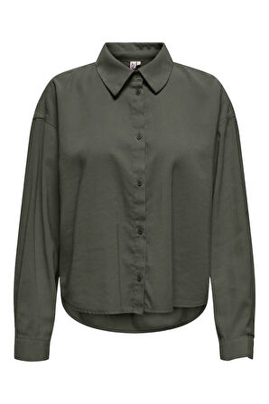 Only Kadın Onlarıs Rahat Kalıp Ön Taraf Kısa Arka Taraf Uzun Gömlek 15337947 Haki