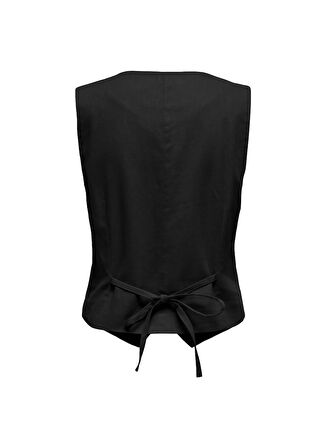 Siyah Kadın V Yaka Normal Kalıp Yelek ONLCARO S/L LINEN BLEND VEST CC TLR