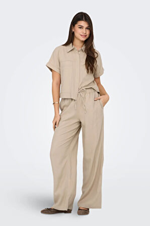 Only Kadın Keten Kısa Kollu Gömlek - 15338744