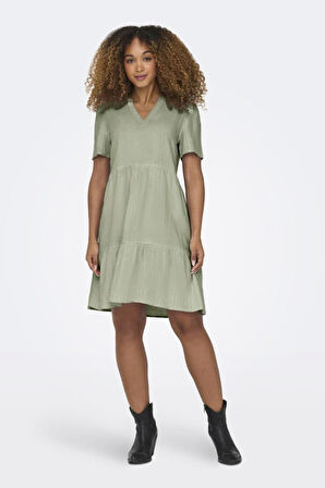 Only Kadın V Yaka Kısa Kollu Keten Elbise 