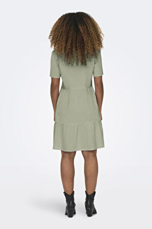 Only Kadın V Yaka Kısa Kollu Keten Elbise 