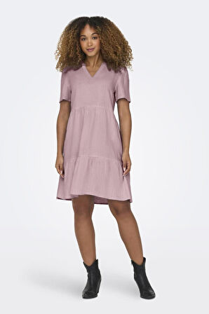 Only Kadın V Yaka Kısa Kollu Keten Elbise 