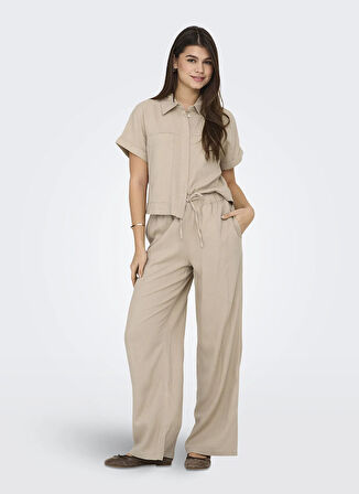 Only Normal Gömlek Yaka Düz Açık Kahve Kadın Gömlek ONLCARO S/S LINEN BL BOXY SHIRT CC