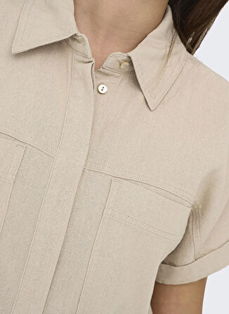 Only Normal Gömlek Yaka Düz Açık Kahve Kadın Gömlek ONLCARO S/S LINEN BL BOXY SHIRT CC