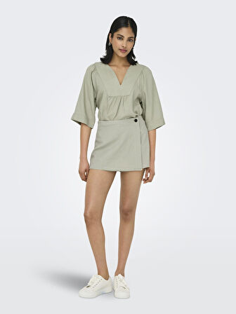 Only Kadın Yüksek Bel Keten Karışımlı Şort Etek - Açık Yeşil