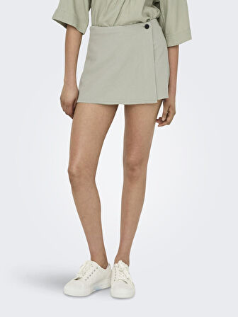 Only Kadın Yüksek Bel Keten Karışımlı Şort Etek - Açık Yeşil