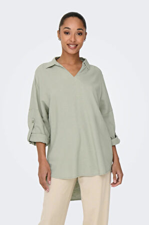 Only Kadın Onlcaro Önü Kısa Arkası Uzun Keten Tunik 15338898 Yeşil