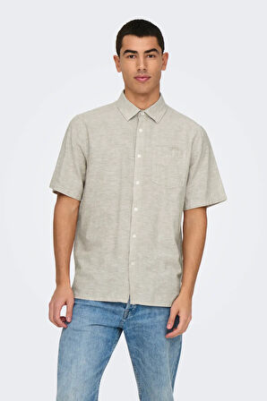 Only & Sons Erkek Onscaıden Kısa Kollu Tek Cepli Keten Gömlek 22031805 Bej