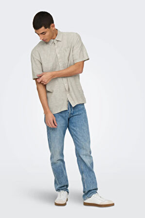 Only & Sons Erkek Onscaıden Kısa Kollu Tek Cepli Keten Gömlek 22031805 Bej