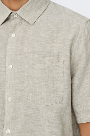Only & Sons Erkek Onscaıden Kısa Kollu Tek Cepli Keten Gömlek 22031805 Bej