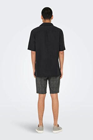 Only & Sons Erkek Onscaıden Kısa Kollu Tek Cepli Keten Gömlek 22031805 Siyah