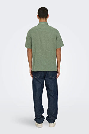 Only & Sons Erkek Onscaıden Kısa Kollu Tek Cepli Keten Gömlek 22031805 Yeşil