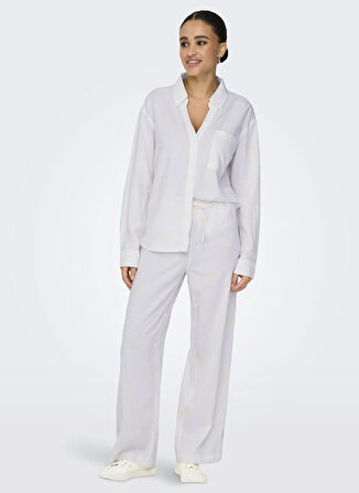 Only Orta Bel Rahat Beyaz Kadın Pantolon ONLCARO MW LINEN BL EMB WIDE PANT C