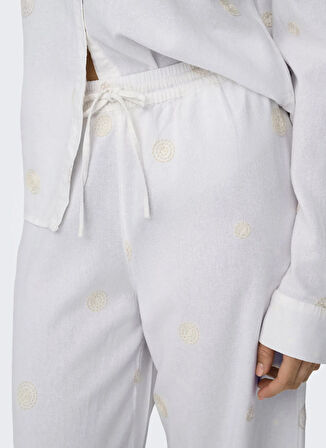 Only Orta Bel Rahat Beyaz Kadın Pantolon ONLCARO MW LINEN BL EMB WIDE PANT C