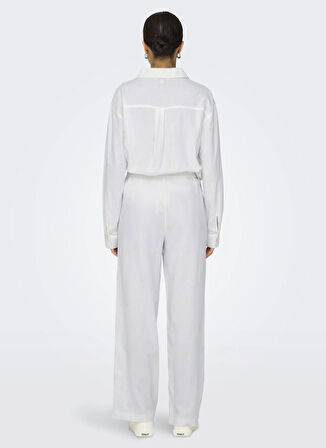 Only Orta Bel Rahat Beyaz Kadın Pantolon ONLCARO MW LINEN BL EMB WIDE PANT C